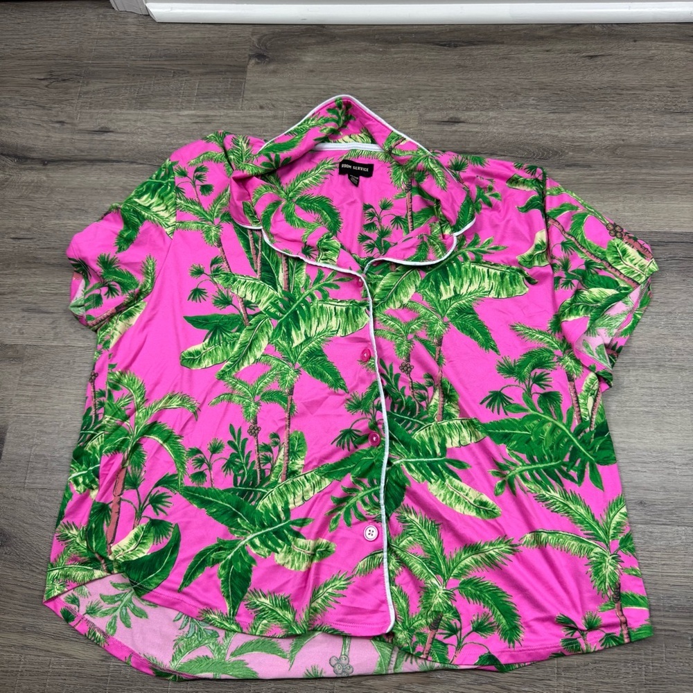 Room Service PJ Pajama Set Pink & Green Palm XXL Cozy Soft Loungewear Tropical - Picture 3 of 12